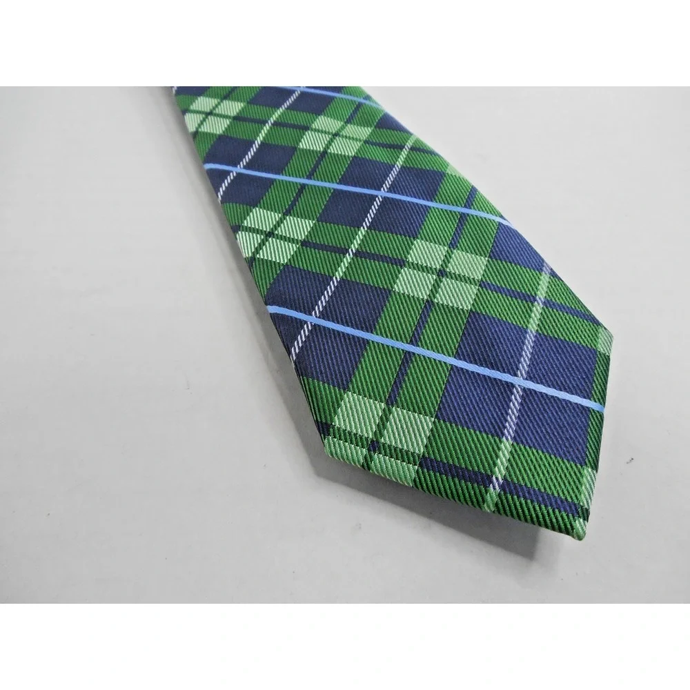Chaps Neck Tie Boy's Classic Green & Blue Plaid 100% Polyester 48
